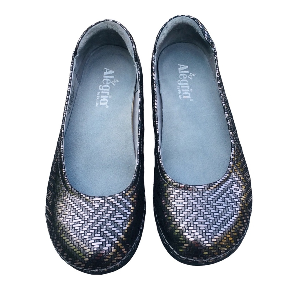 Alegria Pewter Dazzler Petal Ballet Flat Shoes
